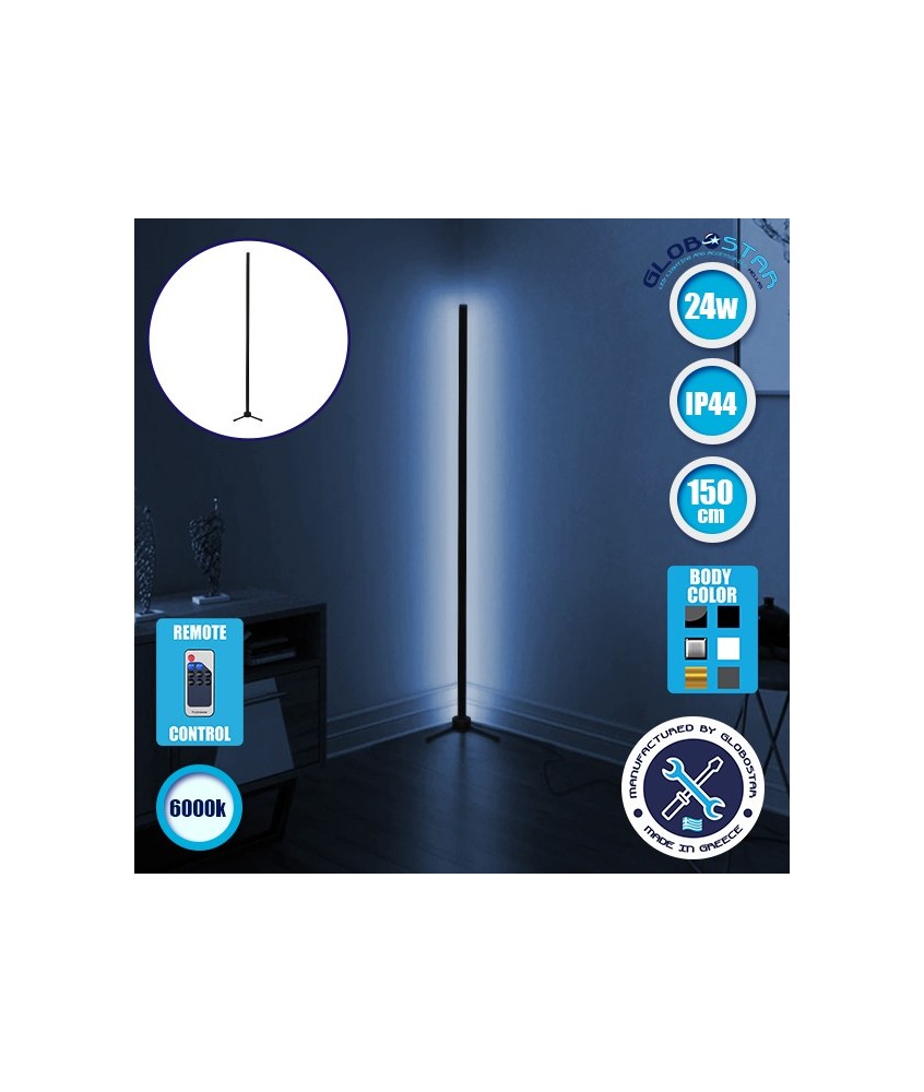 Μοντέρνο Minimal Επιδαπέδιο Μαύρο Φωτιστικό 150cm LED 24 Watt με Ασύρματο Χειριστήριο RF & Dimmer Ψυχρό Λευκό 6000k GloboStar ALIEN Design GLOBO-150-1